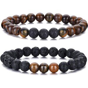 ⚡Rankeef Men 2 Tiger Eye 8MM Natural Stone Crystal Beaded Bracelet